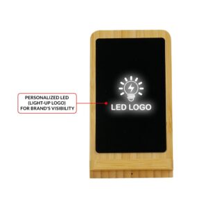 Bamboo Fast Wireless Charger Stand 15W with LED Logo - Image 6