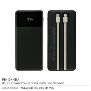 Powerbank with LED Screen 10,000 mAh & Built-in Cables - Image 5