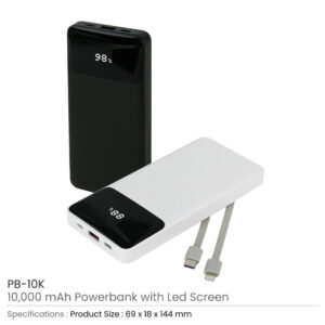Powerbank with LED Screen 10,000 mAh & Built-in Cables - Image 3