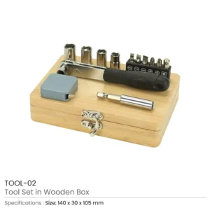 Tool Kit in Bamboo Box with Silver Lock - Image 3