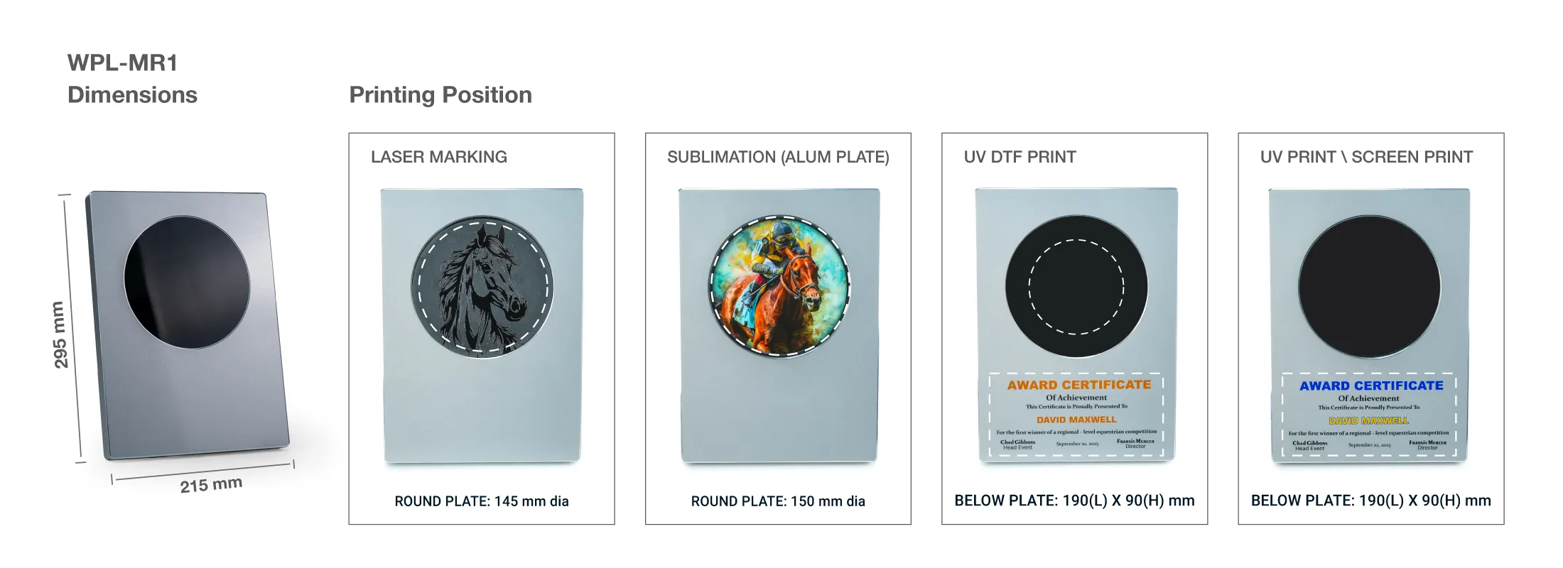 A4 Aluminum Award Plaques with Round Colored Plate Printing Details