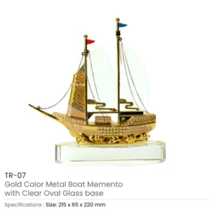 Golden Boat-Shaped Memento in Metal with Glass Base - Image 7