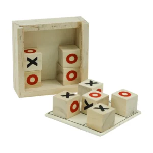 Tic-Tac-Toe Wooden Board Game with Slide Storage Box – 9 Wooden Cubes - Image 4