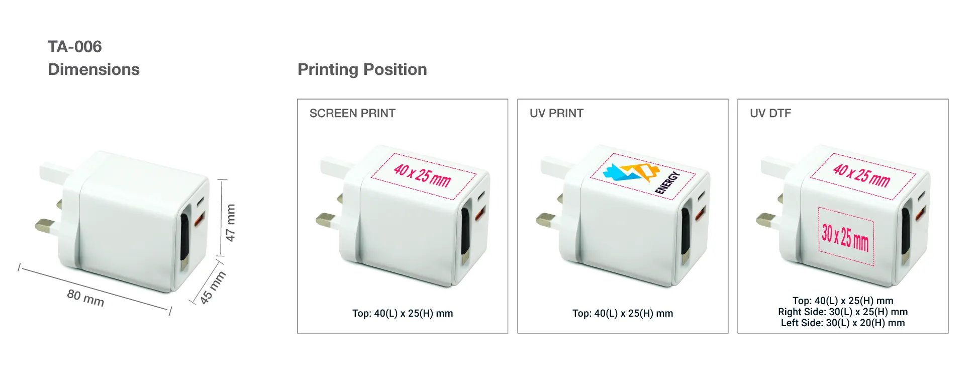 80W GaN Charger Adaptor Printing Details 80W GaN Charger Adaptor Printing Area Details