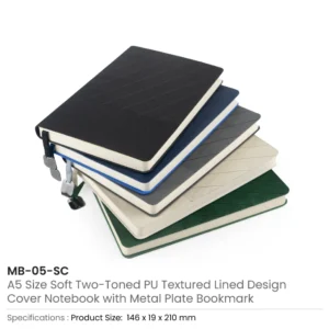 Soft PU Cover Notebooks in A5 Size with Metal Plate Bookmark - Image 3