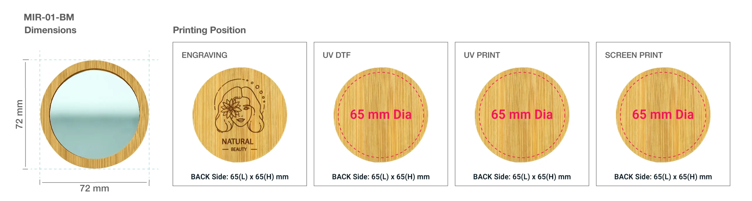 Bamboo Pocket Mirror Printing Details
