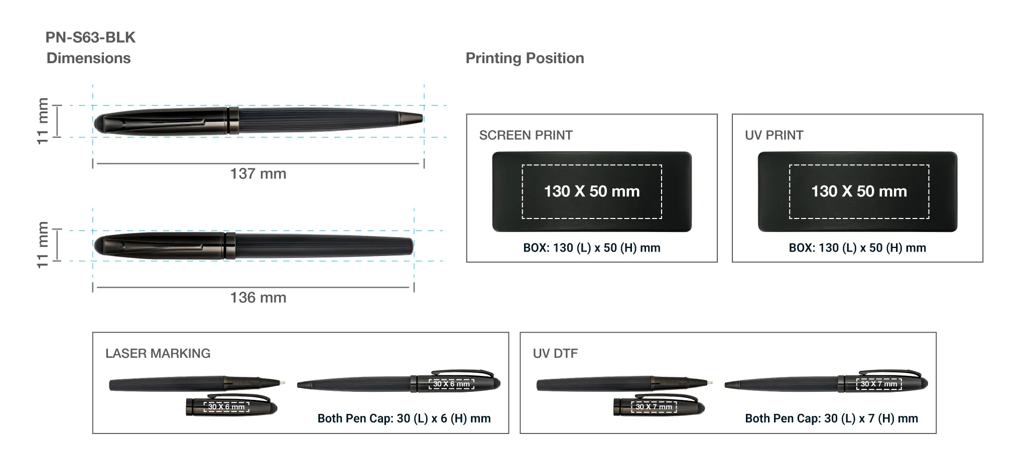 Black Metal Pen Set Printing Details
