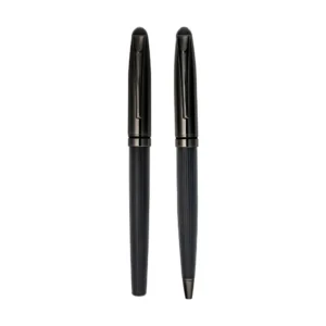 Black Metal Pen Set with Matte & Glossy Finish in PU Leather Box - Image 6