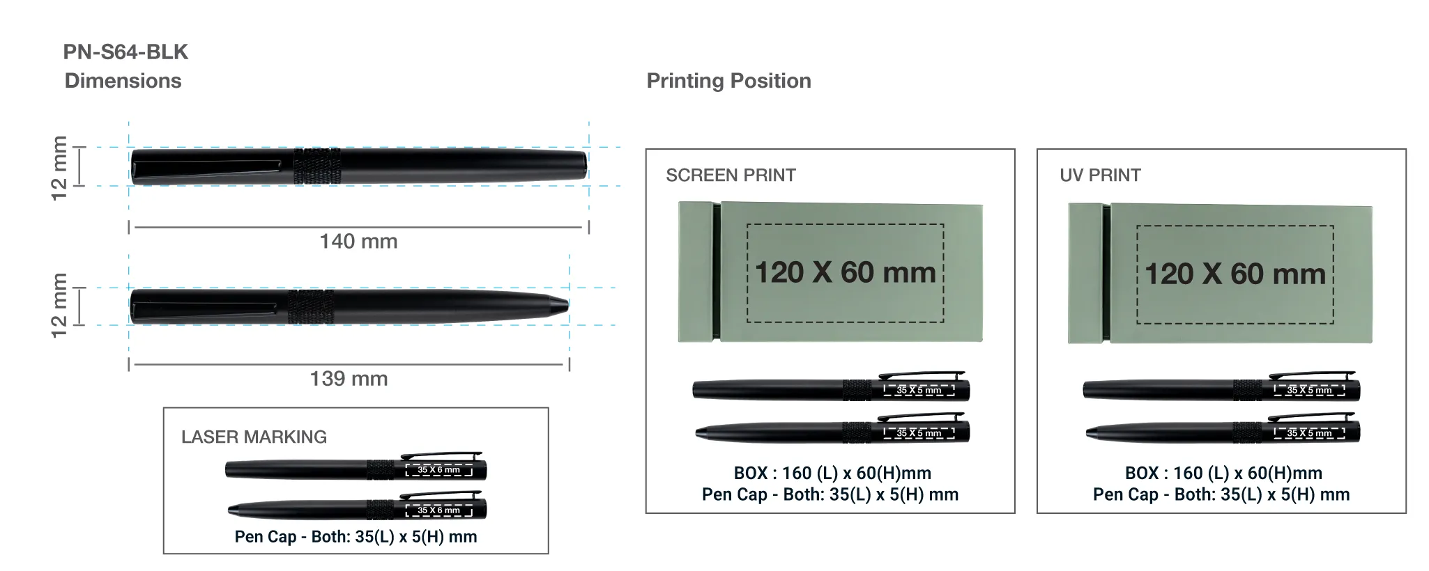Black Metal Pen Set Matte Finish Printing Details