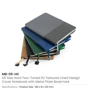 Hard Cover PU Notebooks in A5 Size with Metal Plate Bookmark - Image 3