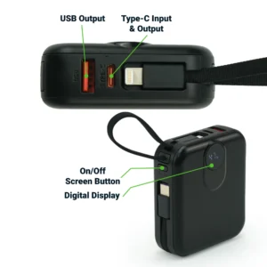 Fast Charging Digital Powerbank 38.5Wh with Built-in Type-C and Lightning Cable, 10000 mAh - Image 5