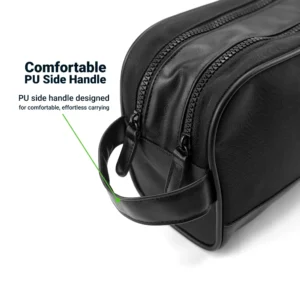 Twill Fabric Utility Pouch with PU Handle and 2 Main Zipper Compartments - Image 5