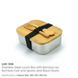 Stainless Steel Lunch Box with Bamboo Lid & Strap - Image 8