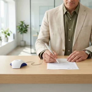 Counter Pen with Base Holder and Secured Chain – Blue Ink - Image 3