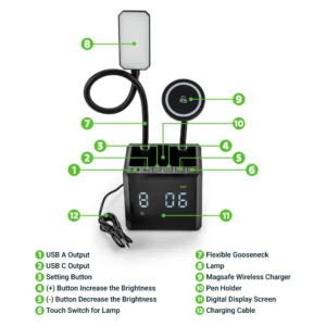 Multi-functional Desk Lamp with Wireless Charger and Clock - Image 6